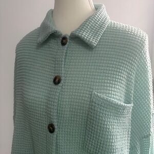 Mint Green Waffle Knit Button-Up Top
